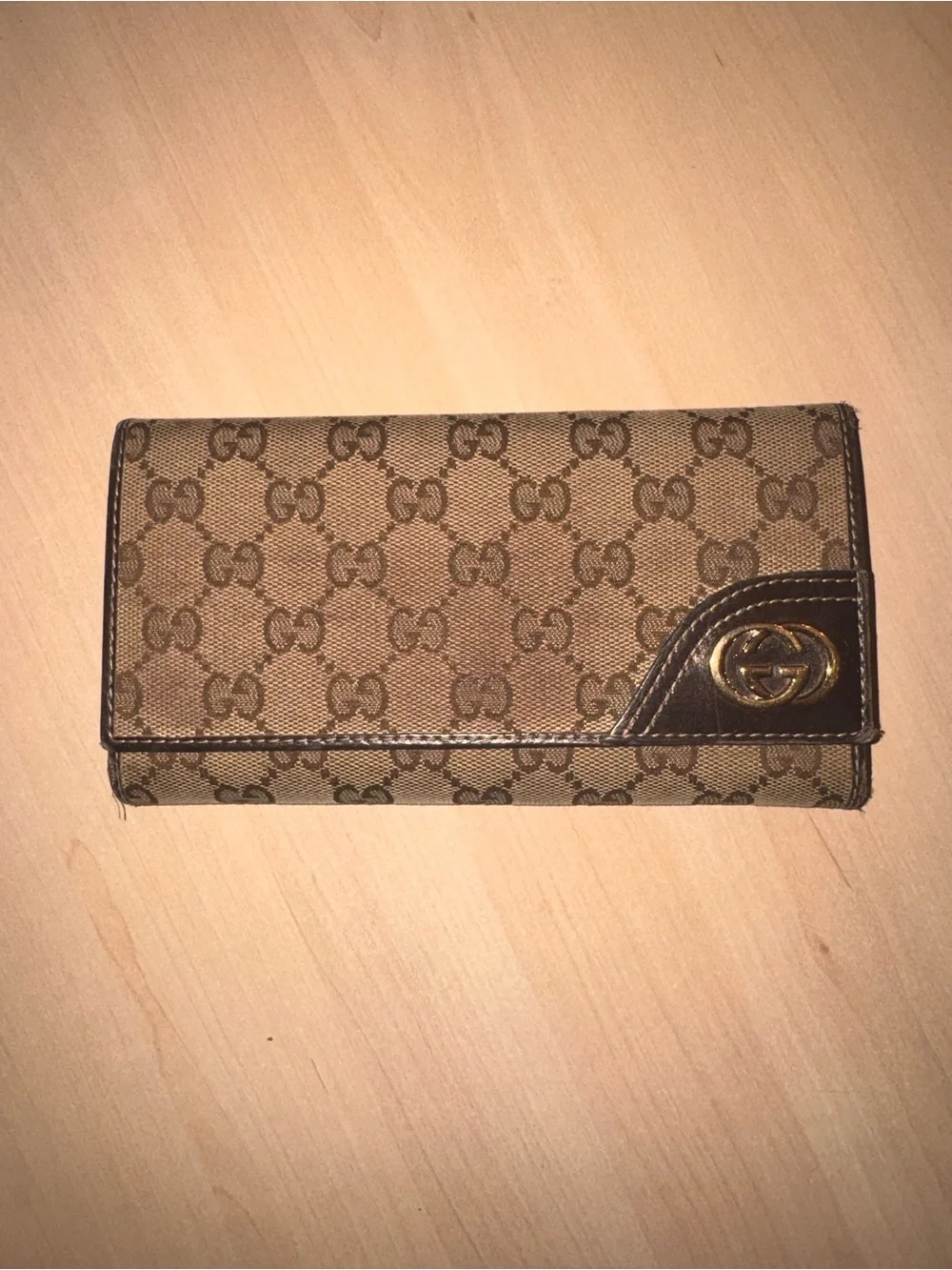 Gucci Brown GG Canvas Continental Wallet with Gold Logo - Picture 2 of 7